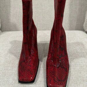 NEW Stuart Weitzman Red Snakeskin boots size 5